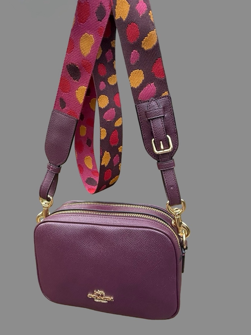 Coach Jes Crossbody 20 Leather Camera Bag with Webbing Strap – Plum Raisin